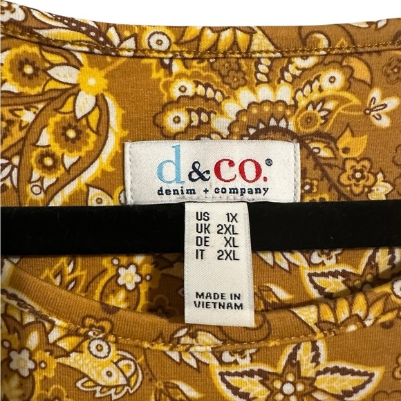 Denim&Co Yellow Floral Paisley Harvest Gold  Midi Dress Size 1X Lagenlook Fall - Picture 6 of 8